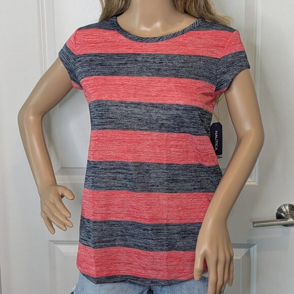 Nautica Tops - Nautica Womens Red Black Striped T-Shirt Size XS Top Keyhole Back Button Tee New